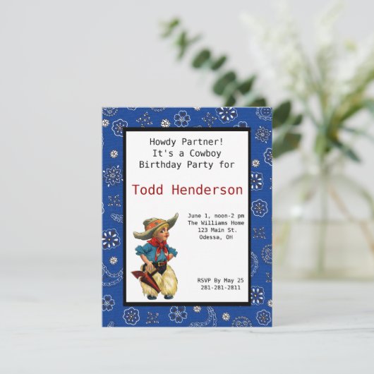 Uitnodiging Cowboy Party (Staand voorkant)