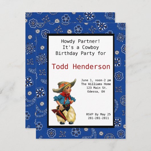 Uitnodiging Cowboy Party (Voorkant / Achterkant)