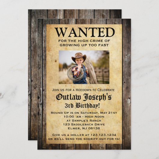 Uitnodiging Cowboy Party | GEWENSTE INVITATIE (Voorkant / Achterkant)