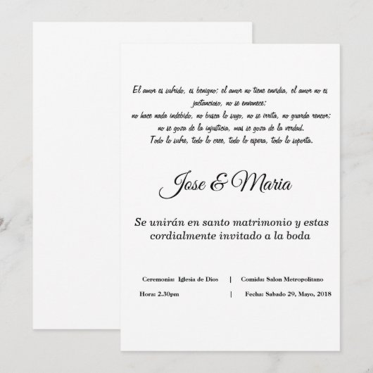 Uitnodiging Cristiana Para Bodas Color Blanco (Voorkant / Achterkant)