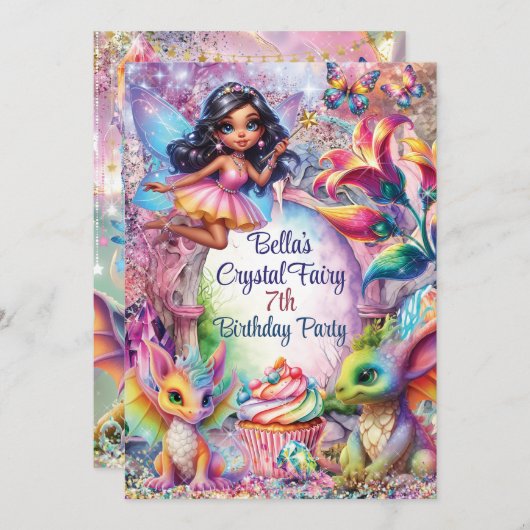 Uitnodiging Crystal Fairy Forest Feest (Voorkant / Achterkant)