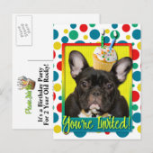 Uitnodiging Cupcake 2 jaar oud - Franse Bulldog Briefkaart (Voorkant / Achterkant)