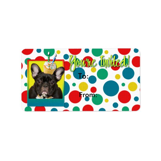 Uitnodiging Cupcake 2 jaar oud - Franse Bulldog Etiket (Voorkant)