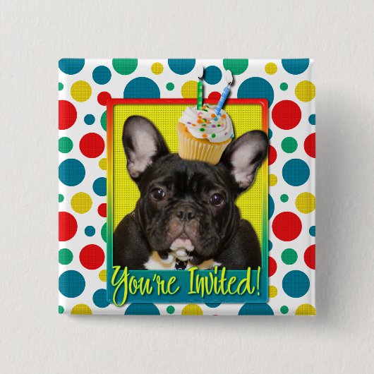 Uitnodiging Cupcake 2 jaar oud - Franse Bulldog Vierkante Button 5,1 Cm (Voorkant)