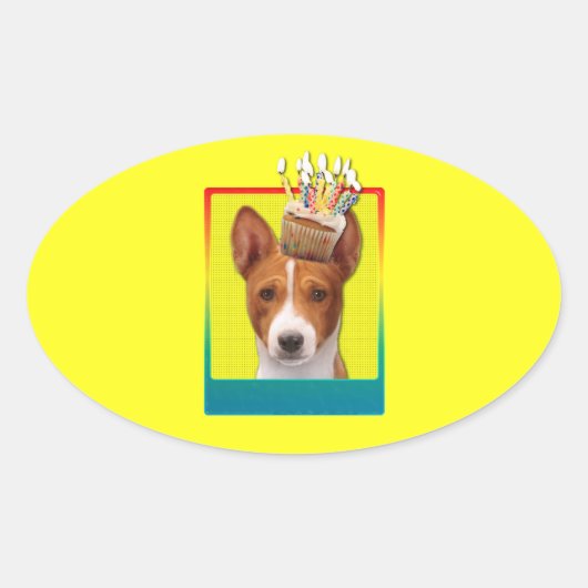 Uitnodiging Cupcake - Basenji Ovale Sticker (Voorkant)