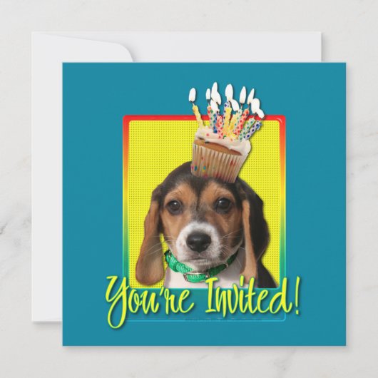 Uitnodiging Cupcake - Beagle Puppy - Chloe (Voorkant)