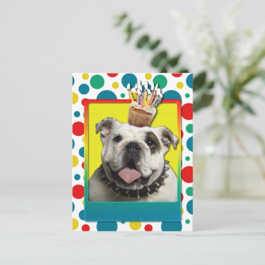 Uitnodiging Cupcake - Bulldog - Licht (Staand voorkant)