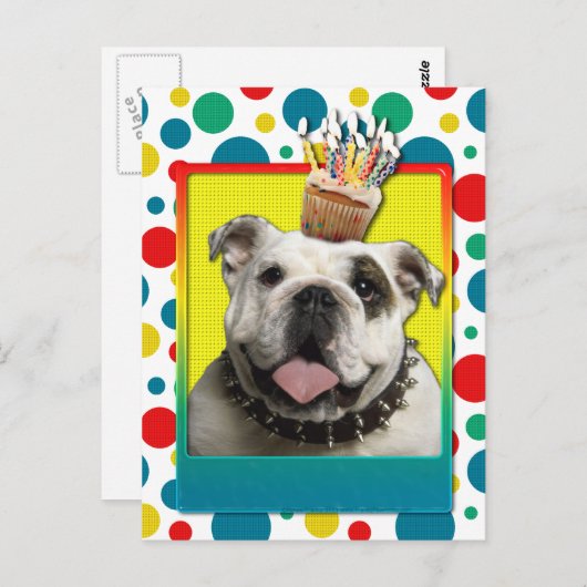 Uitnodiging Cupcake - Bulldog - Licht (Voorkant / Achterkant)