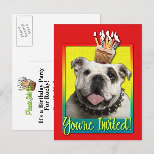 Uitnodiging Cupcake - Bulldog - Licht (Voorkant / Achterkant)
