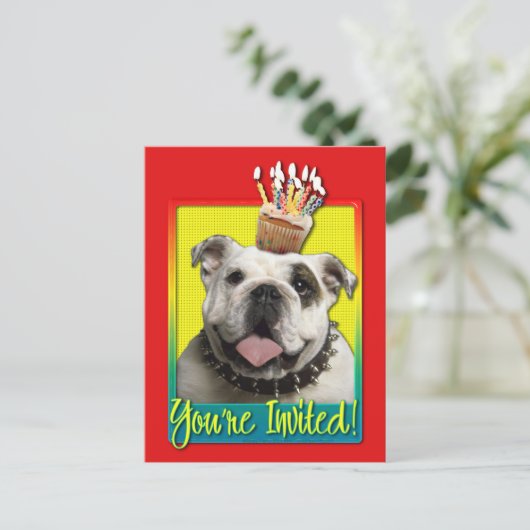 Uitnodiging Cupcake - Bulldog - Licht (Staand voorkant)