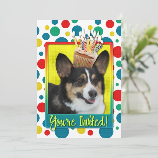 Uitnodiging Cupcake - Corgi (Staand voorkant)
