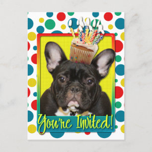 Uitnodiging Cupcake - Franse Bulldog - Blauwgroen Briefkaart