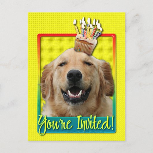 Uitnodiging Cupcake - Golden Retriever - Mickey Briefkaart (Voorkant)