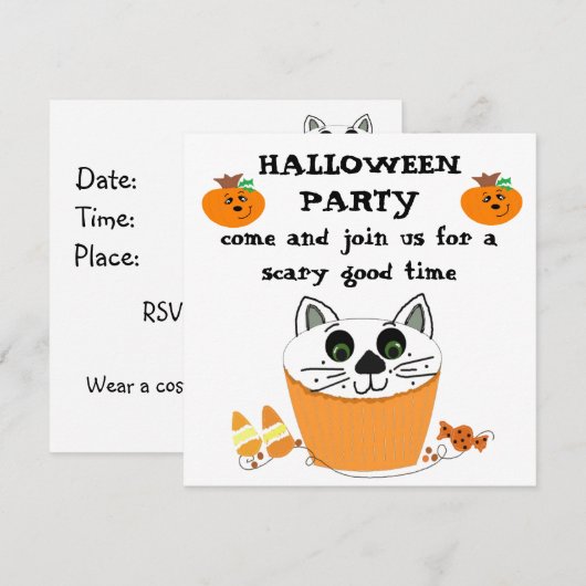 Uitnodiging Cupcake Halloween Party (Voorkant / Achterkant)