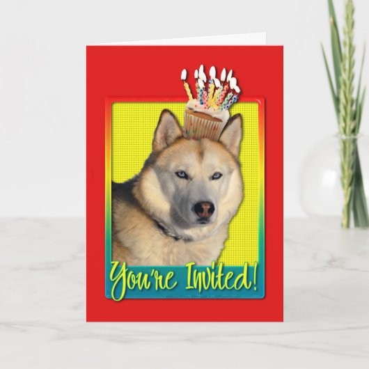 Uitnodiging Cupcake - Siberische Husky - Koper (Voorkant)