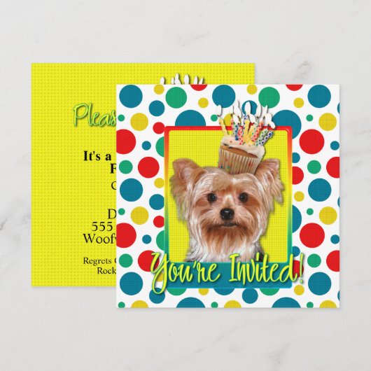 Uitnodiging Cupcake - Yorkshire Terrier (Voorkant / Achterkant)