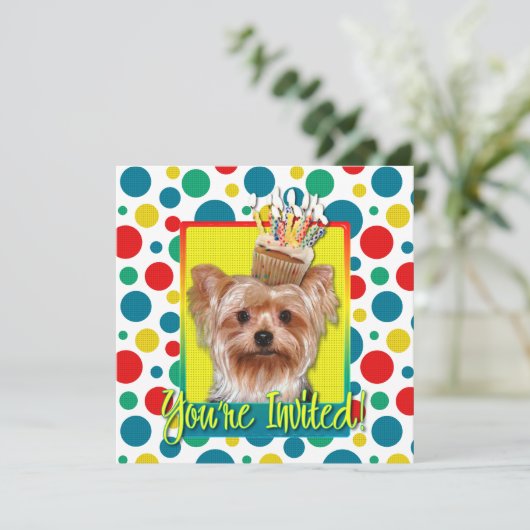 Uitnodiging Cupcake - Yorkshire Terrier (Staand voorkant)