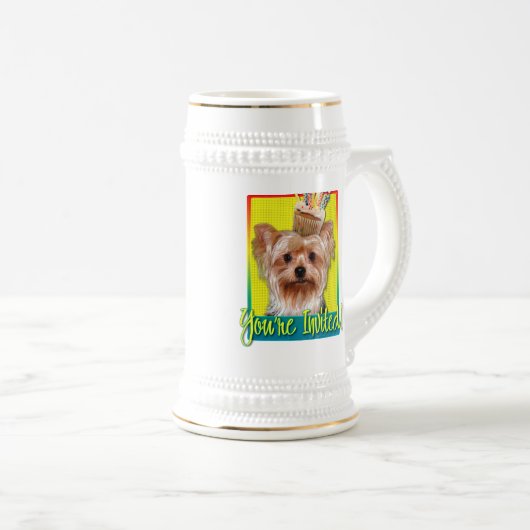 Uitnodiging Cupcake - Yorkshire Terrier Bierpul (Voorkant rechts)