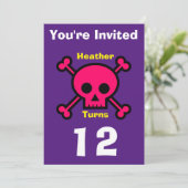Uitnodiging Custom Skull- Verjaardag-voeg naam/lee (Staand voorkant)