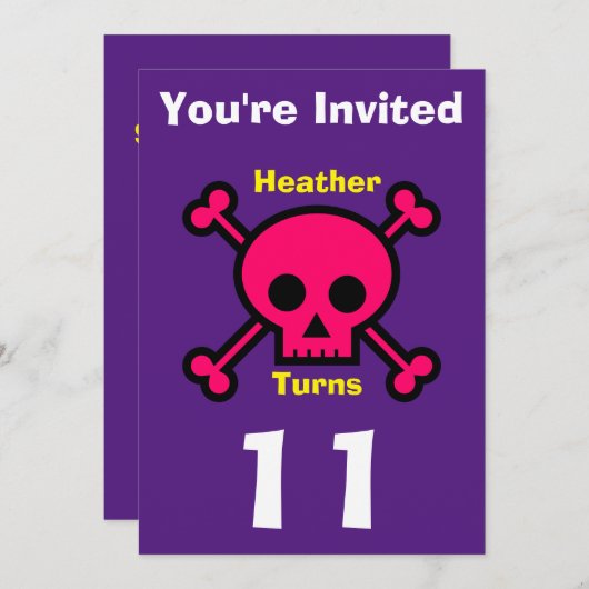 Uitnodiging Custom Skull- Verjaardag-voeg naam/lee (Voorkant / Achterkant)
