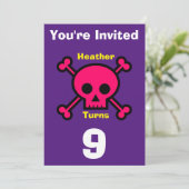 Uitnodiging Custom Skull- Verjaardag-voeg naam/lee (Staand voorkant)