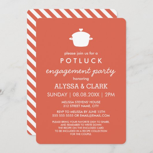 Uitnodiging Cute Potluck Engagement Party (Voorkant / Achterkant)