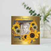 Uitnodiging Dag Foto Sunflower Gold Lijst (Staand voorkant)