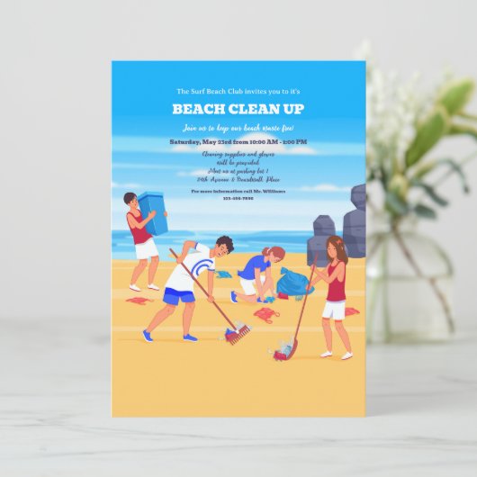 Uitnodiging dag voor het schoonmaken van de strand (Staand voorkant)