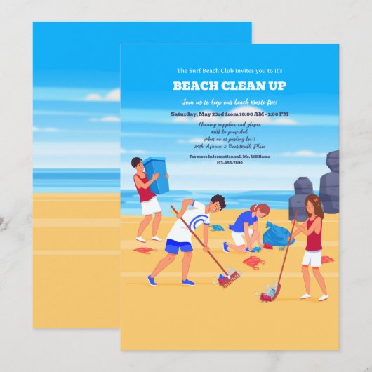 Uitnodiging dag voor het schoonmaken van de strand (Voorkant / Achterkant)