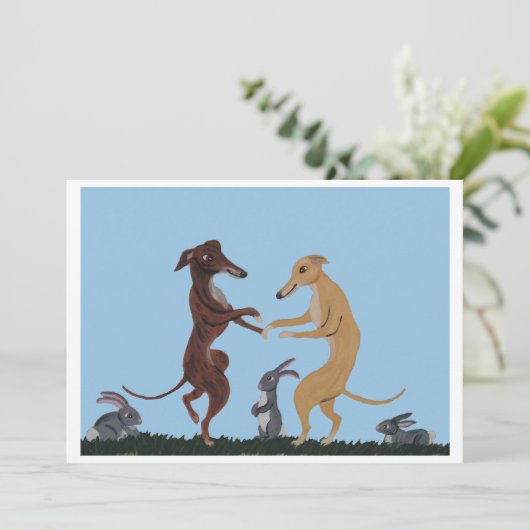 Uitnodiging Dansende Greyhounds & Konijn Vrienden (Staand voorkant)
