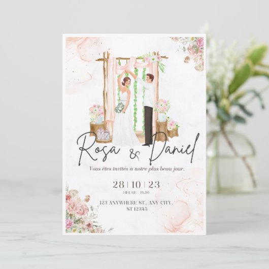 Uitnodiging de huwelijksmoderne (Staand voorkant)