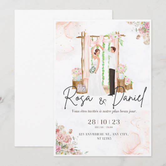 Uitnodiging de huwelijksmoderne (Voorkant / Achterkant)