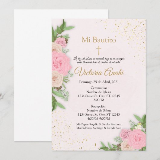 Uitnodiging de niña para evento relioso (Voorkant / Achterkant)