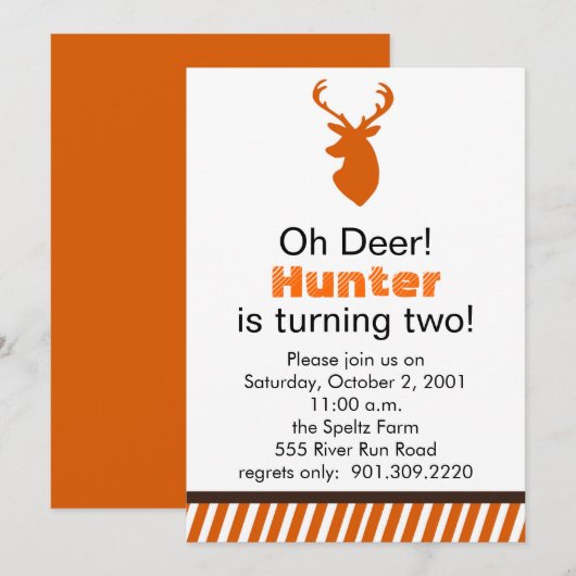 Uitnodiging Deer Birthday (Voorkant / Achterkant)