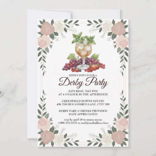 Uitnodiging Derby Feest Bloemig Mint Julep Ontwerp (Voorkant)