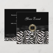 Uitnodiging Diamant Sieraad Zwart Wit Zebra (Voorkant / Achterkant)