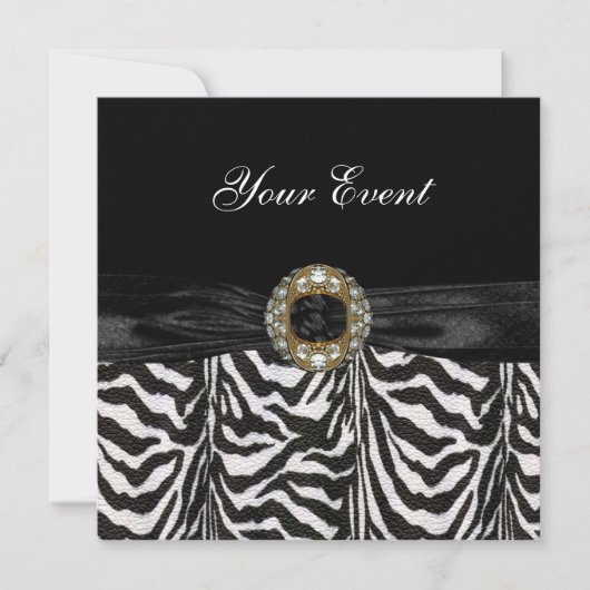 Uitnodiging Diamant Sieraad Zwart Wit Zebra (Voorkant)