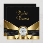 Uitnodiging Diamond Jewel Black Gold (Voorkant / Achterkant)