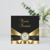 Uitnodiging Diamond Jewel Black Gold (Staand voorkant)