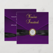 Uitnodiging Diamond Jewel Black Plum Paarse Gold (Voorkant / Achterkant)