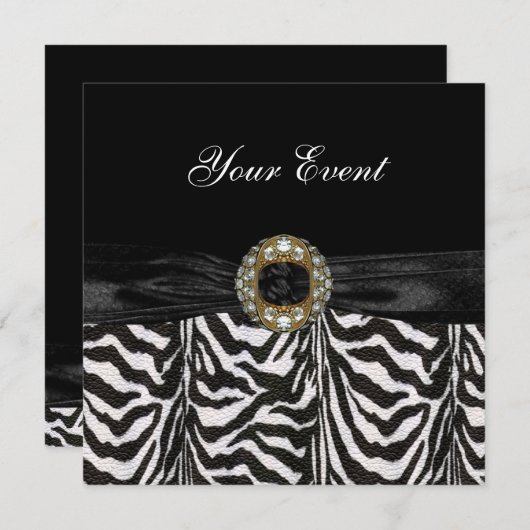 Uitnodiging Diamond Jewel Black White Zebra (Voorkant / Achterkant)