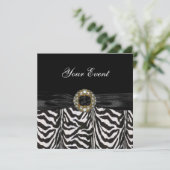 Uitnodiging Diamond Jewel Black White Zebra (Staand voorkant)