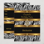 Uitnodiging Dierenzebra Afdrukgoud - feestdag (Voorkant / Achterkant)