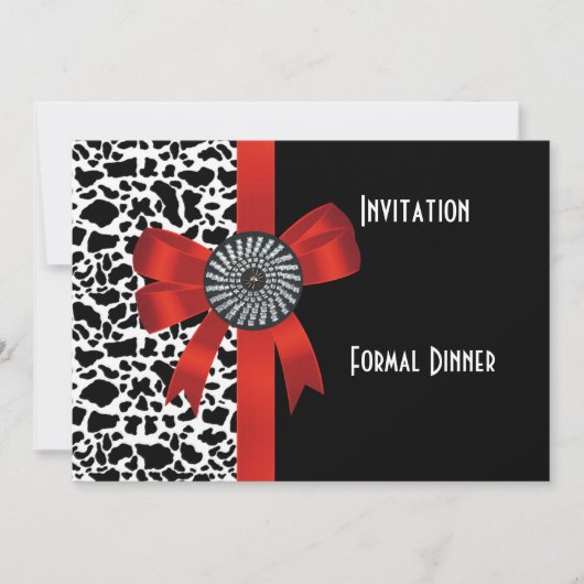 Uitnodiging Dierlijk Druk Zwart Witte Rood Bow (Voorkant)