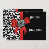 Uitnodiging Dierlijk Druk Zwart Witte Rood Bow (Voorkant / Achterkant)