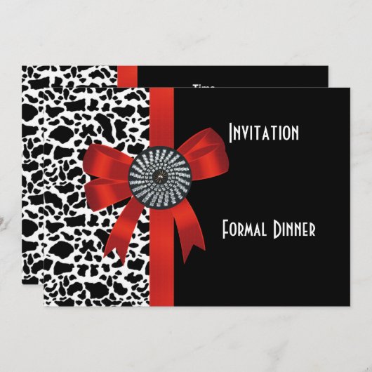 Uitnodiging Dierlijk Druk Zwart Witte Rood Bow (Voorkant / Achterkant)