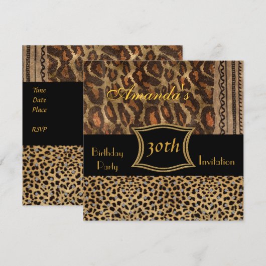 Uitnodiging dierlijk luipaard 30e verjaardag (Voorkant / Achterkant)