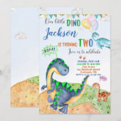Uitnodiging Dinomite om de verjaardag van Dinosaur (Voorkant / Achterkant)