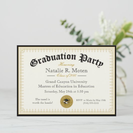 Uitnodiging Diploma Graduation Party (Staand voorkant)