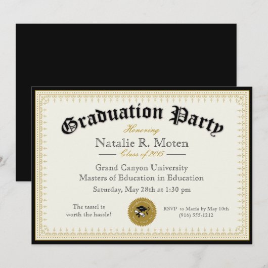 Uitnodiging Diploma Graduation Party (Voorkant / Achterkant)